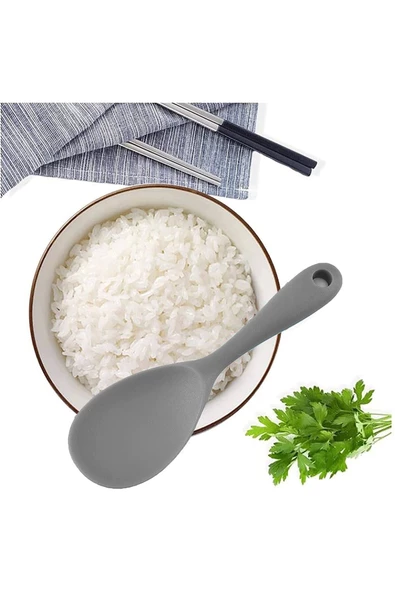 Burcummm 2 Adet Silikon Sert Uçlu Kısa Pilav Kaşığı Gri - 2