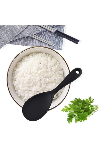 Burcummm 3 Adet Silikon Sert Uçlu Kısa Pilav Kaşığı Siyah & Gri & Kırmızı - 2