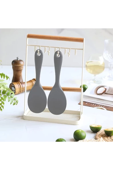 Burcummm 2 Adet Silikon Sert Uçlu Kısa Pilav Kaşığı Gri