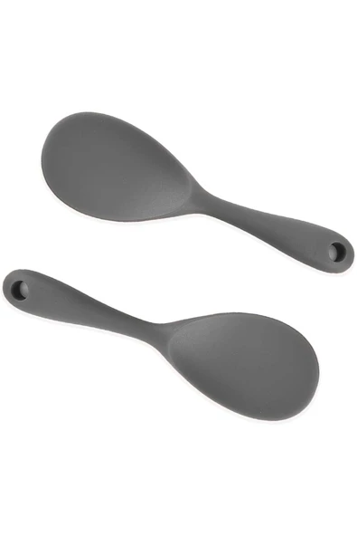 Burcummm 2 Adet Silikon Sert Uçlu Kısa Pilav Kaşığı Gri - 4
