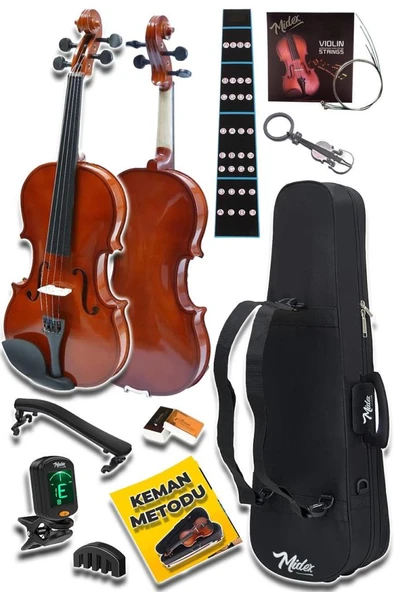 Midex CVL-744-STYS Profesyonel 4/4 Full Keman Seti (Yastık Stand Tuner Susturucu Reçine Çanta Tel Yay) - Resim 4
