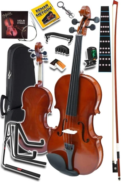 Midex CVL-744-STYS Profesyonel 4/4 Full Keman Seti (Yastık Stand Tuner Susturucu Reçine Çanta Tel Yay) - Resim 2