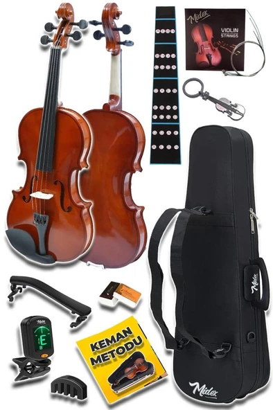 Midex CVL-744-NTYS Profesyonel 4/4 Full Keman Seti (Yastık Nota Sehpası Tuner Susturucu Reçine Çanta Tel Yay) - Resim 4