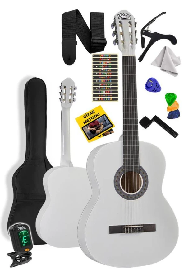 Midex CG-36WH-PAK Kaliteli 36 İnç 3/4 Juniur Çocuk Gitarı 8-12 Yaş Arası (Tuner Çanta Capo Askı Nota Sticker Pena Metod)