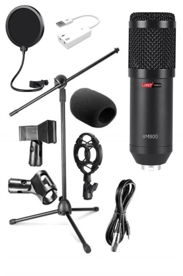 BM800 Mikrofon + Shock Mount + Stand + Filtre + Dönüştürücü