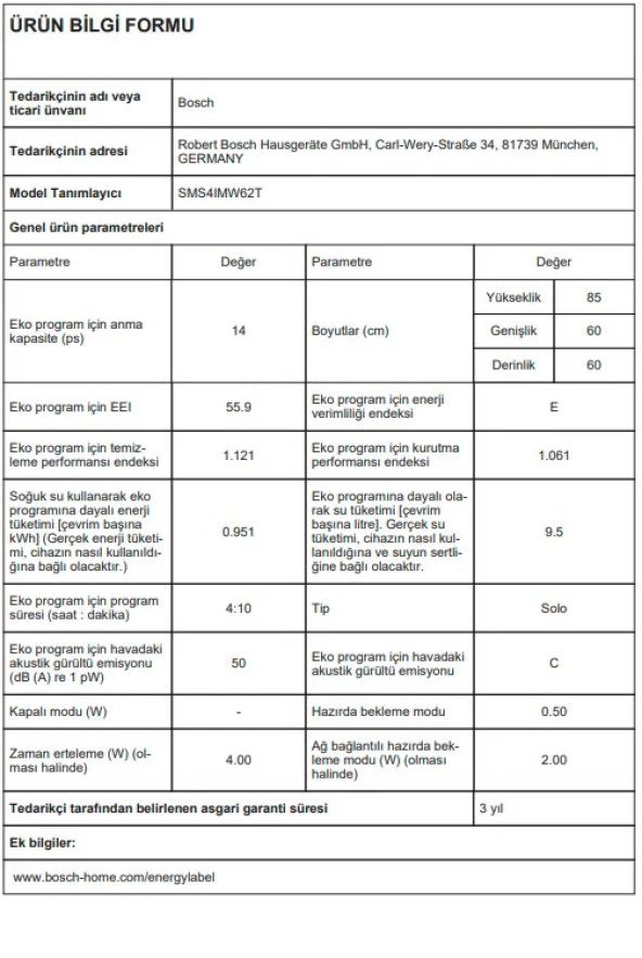 ,BOSCH SMS4IMW62T 6 PROGRAM BEYAZ BULAŞIK MAKİNESİ - 3