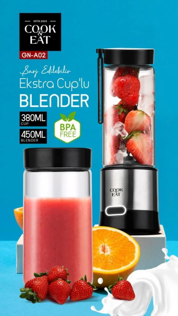 Cook Eat 450Ml + 380Ml Taşınabilir Şarjlı Metal Kişişel Blender GN-A02 - 2