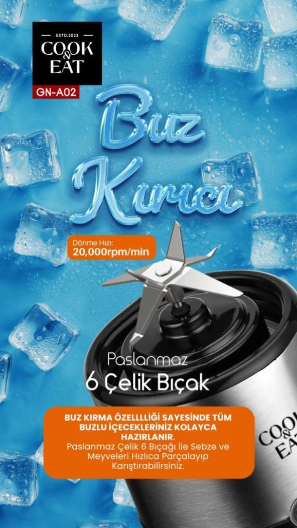 Cook Eat 450Ml + 380Ml Taşınabilir Şarjlı Metal Kişişel Blender GN-A02 - 3
