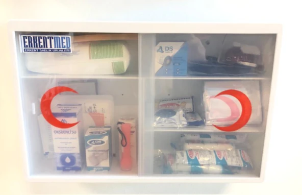 ERKENTMED PLASTİK ECZA DOLABI DUVAR TİPİ İÇİ DOLU (STANDART SET İÇERİK)