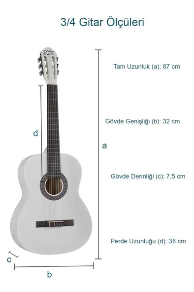 Midex CG-36WH Kaliteli 36 İnç 3/4 Juniur Çocuk Gitarı 8-12 Yaş Arası (Çanta Askı Capo Nota Sticker Pena Metod) - Resim 3