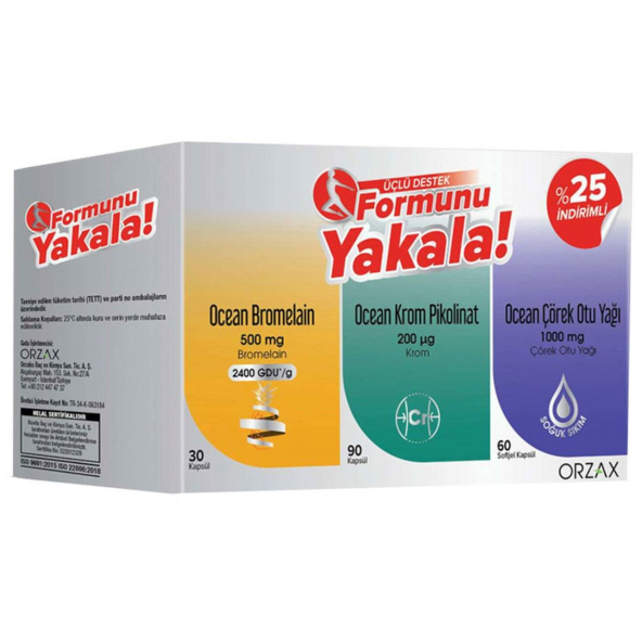 Ocean Formunu Yakala 3Lü Set (Bromelain 30 Kapsül + Krom Pikolinat 90 Kapsül + Çörek Otu Yağı 60 Kapsül)