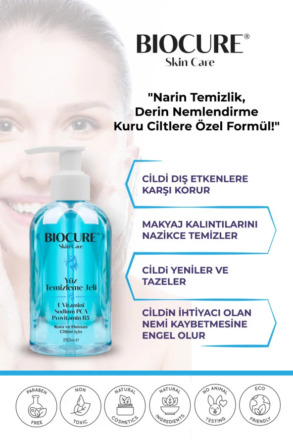 Biocure Yüz Temizleme Jeli Kuru Hassas Ciltler için Derinlemesine Temizleyici 250ml - 3