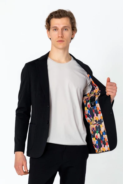 CEKMON Erkek Regular Fit Rahat Kırışmayan Hafif İçi Desenli Blazer Ceket - 7