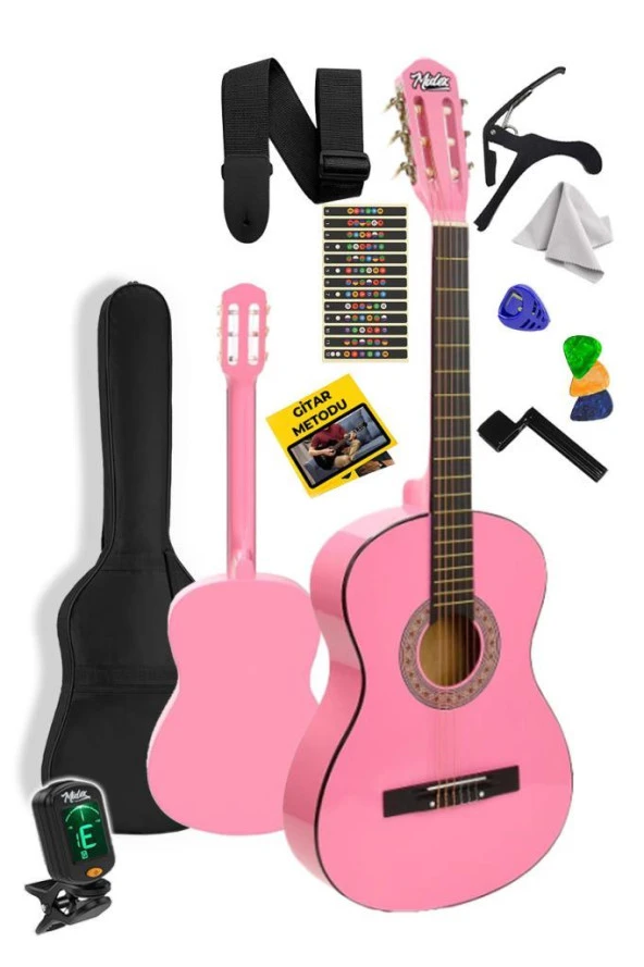Midex CG-34PK-PAK Kaliteli 34 İnç 1/2 Juniur Çocuk Gitarı Seti 4-8 Yaş Arası (Tuner Çanta Capo Askı Nota Sticker Pena Metod)