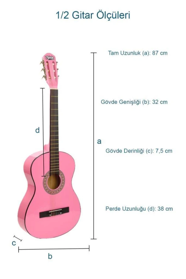 Midex CG-34PK-PAK Kaliteli 34 İnç 1/2 Juniur Çocuk Gitarı Seti 4-8 Yaş Arası (Tuner Çanta Capo Askı Nota Sticker Pena Metod) - 3
