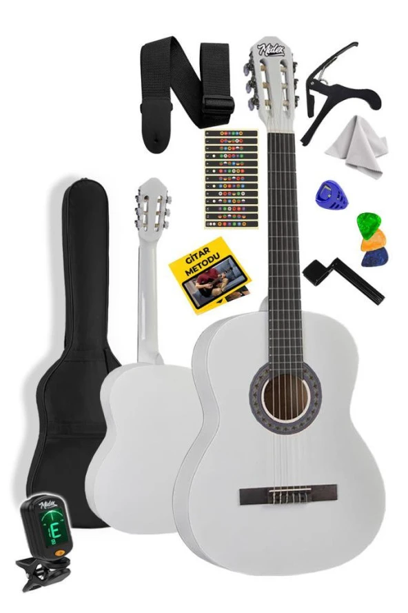 Midex CG-34WH-PAK Kaliteli 34 İnç 1/2 Juniur Çocuk Gitarı Seti 4-8 Yaş Arası (Tuner Çanta Capo Askı Nota Sticker Pena Metod)