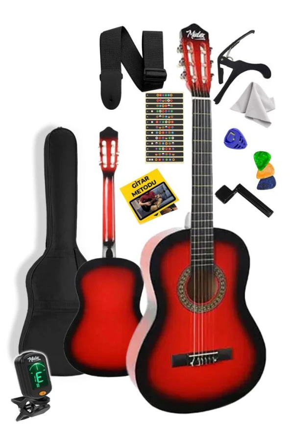 Midex CG-34RD-PAK Kaliteli 34 İnç 1/2 Juniur Çocuk Gitarı Seti 4-8 Yaş Arası (Tuner Çanta Capo Askı Nota Sticker Pena Metod)