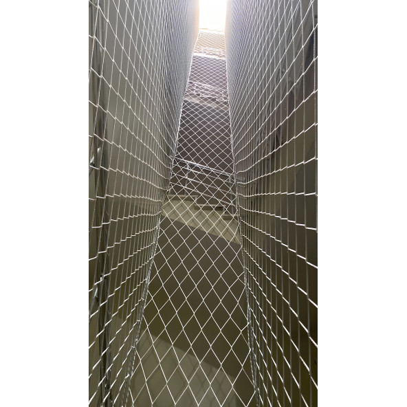 Beyaz Merdiven Korkuluk Filesi 50 MT-10x10cm Göz Aralığı-4mm İp Kalınlığı-Kedi Balkon Filesi-Güvenlik Ağı