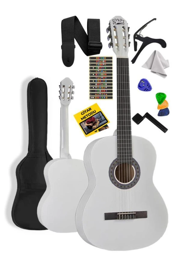 Midex CG-34WH Kaliteli 34 İnç 1/2 Juniur Çocuk Gitarı 4-8 Yaş Arası (Çanta Capo Nota Sticker Askı Pena Metod)