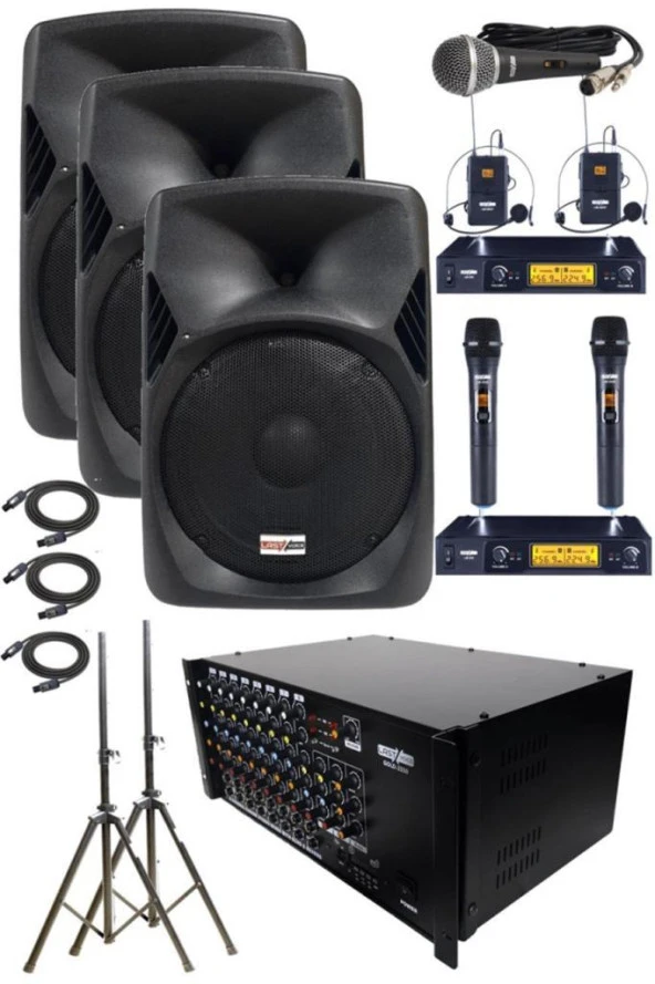 Lastvoice School Paket-3 Okul Tören Ses Sistemi Full Set (Hoparlör Anfi Mikrofon Stand)