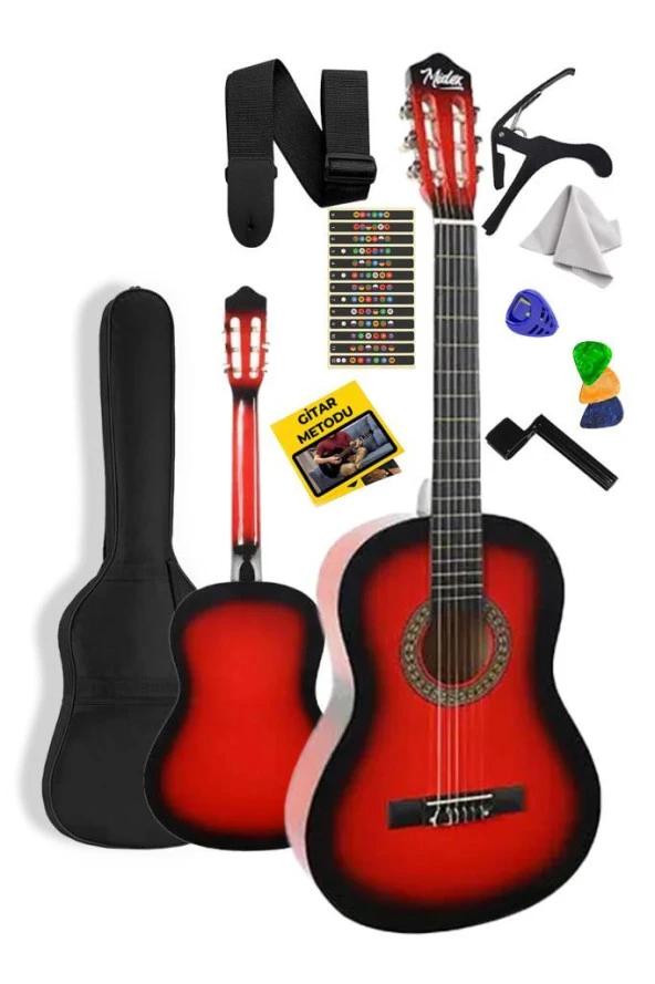 Midex CG-34RD Kaliteli 34 İnç 1/2 Juniur Çocuk Gitarı 4-8 Yaş Arası (Çanta Capo Nota Sticker Askı Pena Metod)