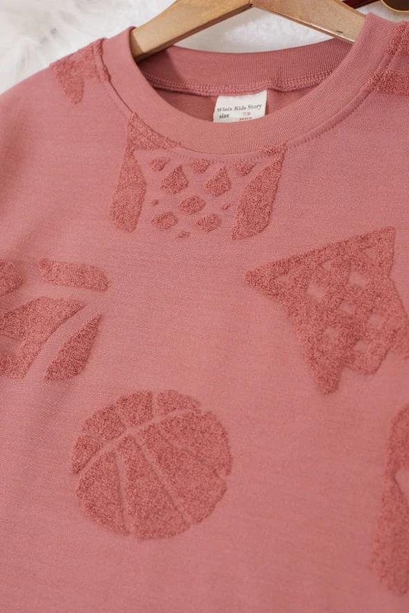 Bordo Nakış Desenli Erkek Çocuk Sweatshirt 17342 - 4