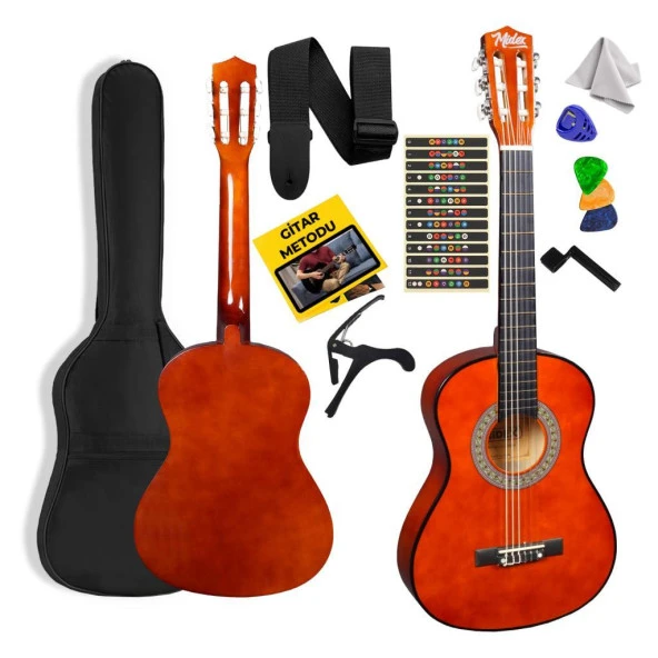 Midex CG-34BRW Kaliteli 34 İnç 1/2 Juniur Çocuk Gitarı 4-8 Yaş Arası (Çanta Capo Nota Sticker Askı Pena Metod)
