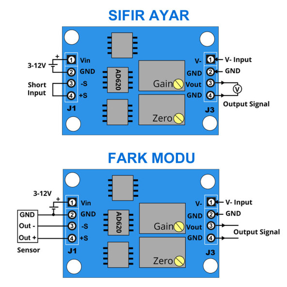 Ad620 Micro Voltaj Sinyal Kuvvetlenirici Modül DC 12V Mikro Küçük Gerilim Ölçme Kartı Enstrümantasyo - 8