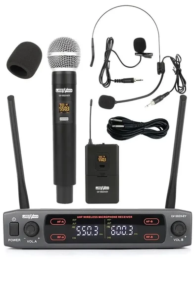 Lastvoice Lv-502EH UHF Dijital 2x30 Kanal Çiftli EL Yaka Headset Telsiz Kablosuz Mikrofon - 2
