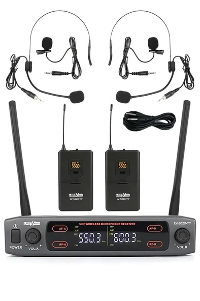 Lastvoice Lv-502Y UHF Dijital 2x30 Kanal Çiftli Yaka Telsiz Kablosuz Mikrofon (Headset Hediyeli)