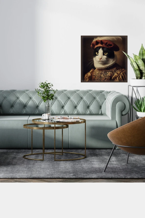 İki Renkli Kedi Poster, Statik Kağıt Premium Baskı Poster, Siyah Beyaz Kedi, Yapay Zeka Tasarım - Resim 6