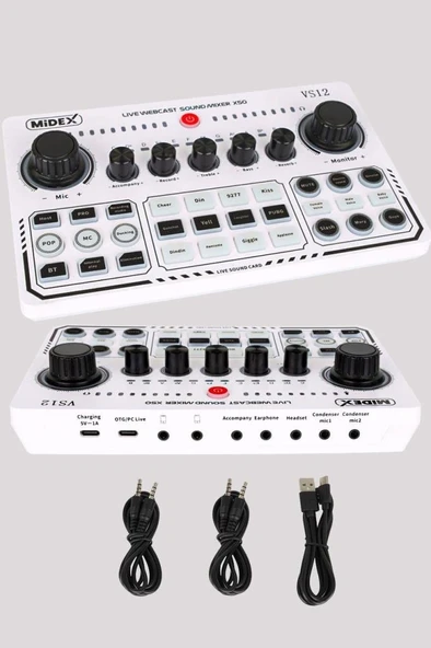 Midex CX2 White Power Paket-6 Stüdyo Mikrofon Şarjlı Ses Kartı Kulaklık Stand (Kayıt ve Canlı Yayın) - Resim 3