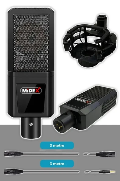 Midex MX-2020 White Power Paket-2 Stüdyo Mikrofon Şarjlı Ses Kartı Kulaklık Stand (Kayıt ve Canlı Yayın) - 2