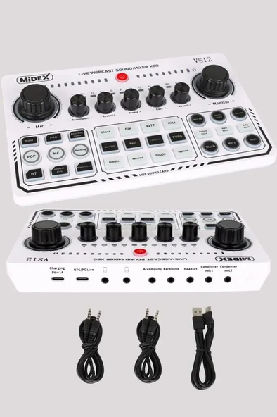 Midex MX-2020 White Power Paket-2 Stüdyo Mikrofon Şarjlı Ses Kartı Kulaklık Stand (Kayıt ve Canlı Yayın) - 3