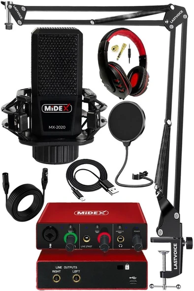 Midex MX-2020 Mikrofon + GLX-500 Ses Kartı + RS-30 Stereo Kulaklık Seti ürün görseli 1