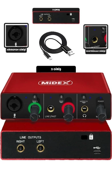 Midex MX-2020 Mikrofon + GLX-500 Ses Kartı + RS-30 Stereo Kulaklık Seti - Resim 3