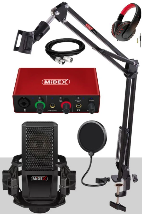 Midex MX-2020 Mikrofon + GLX-500 Ses Kartı + RS-30 Stereo Kulaklık Seti
