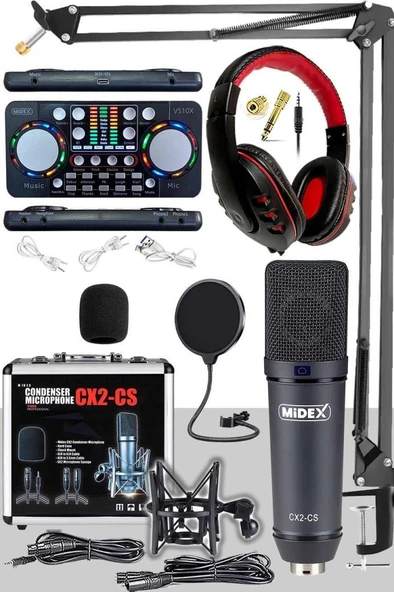 Midex CX2 Persuasive Paket-6 Stüdyo Mikrofon Ses Kartı Kulaklık Stand (Kayıt ve Canlı Yayın) ürün görseli 1