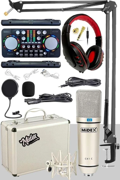 Midex CX1 Persuasive Paket-5 Stüdyo Mikrofon Ses Kartı Kulaklık Stand (Kayıt ve Canlı Yayın) ürün görseli 1