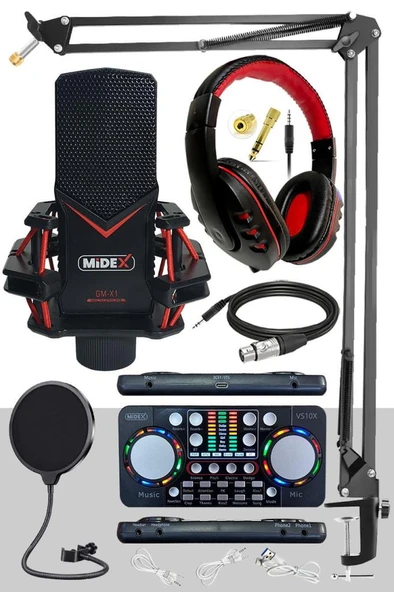 Midex GMX-1 Persuasive Paket-4 Stüdyo Mikrofon Ses Kartı Kulaklık Stand (Kayıt ve Canlı Yayın) ürün görseli 1