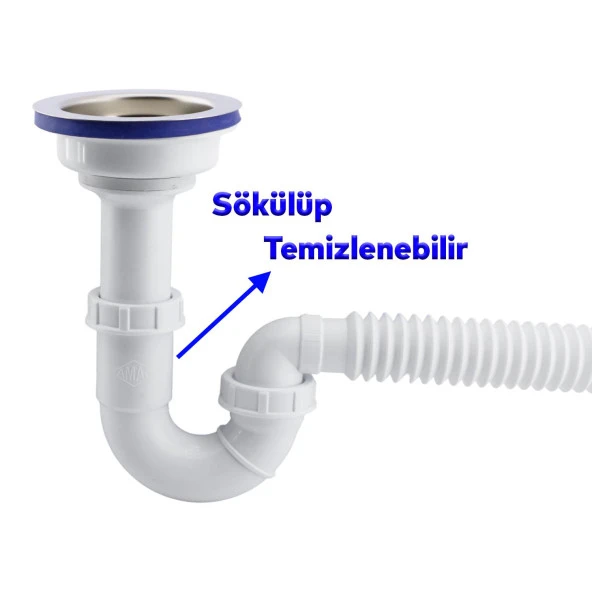 Süzgeçli Geniş Kafalı Körüklü İşyeri Yemekhane Evye Sifonu Gider Borusu S Tipi Akordiyon Plastik 15-35 cm - 5