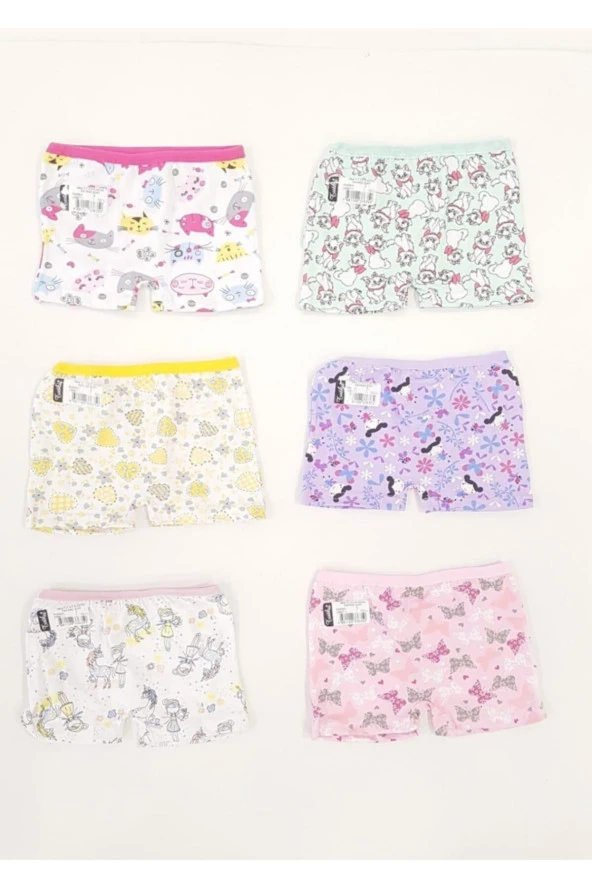 Kız Çocuk 6lı Renkli Desenli Boxer - 3