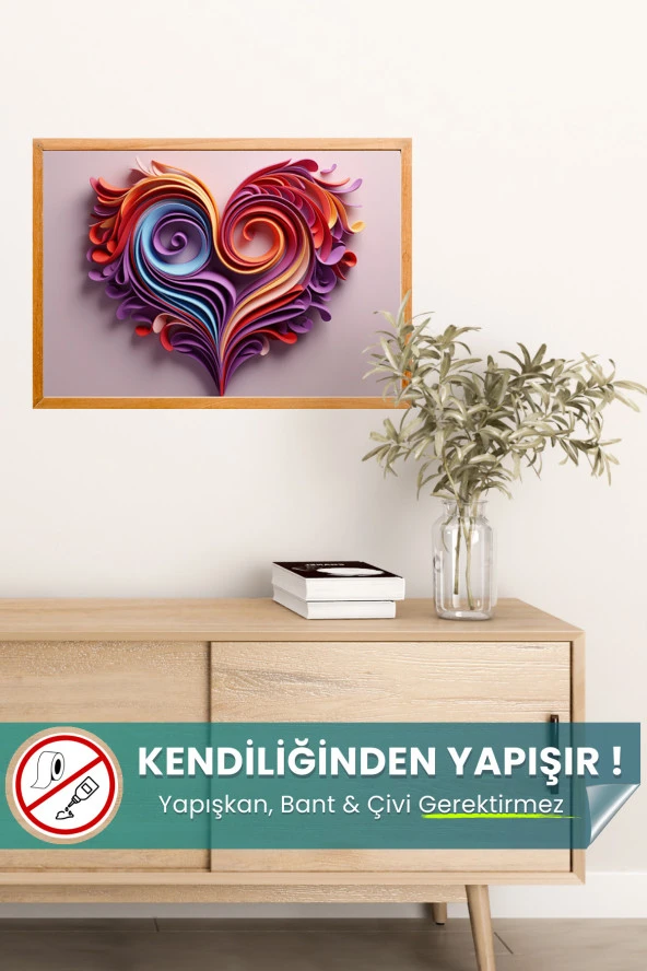Renkli Kalp Poster Yapışkansız Statik Tutunan İnovaitf Akıllı Kağıt Poster