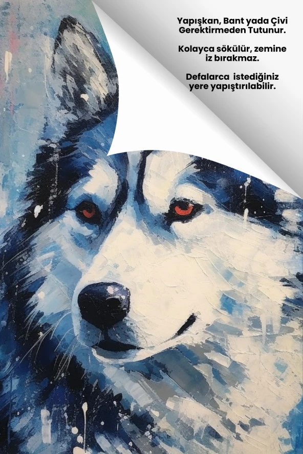 Sibirya Kurdu Portresi - Yüksek Çözünürlük Yapışkansız Tutunan Akıllı Kağıt Yağlı Boya Poster - Resim 3