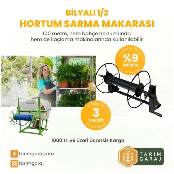 Bilyalı 1/2 Hortum Sarma Makarası 50 Metre - Resim 2