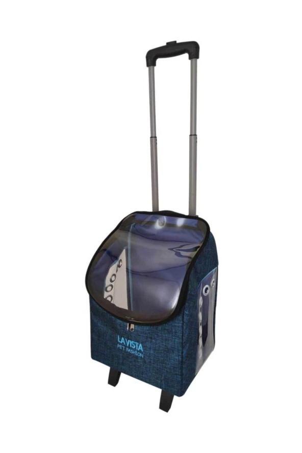 Kedi Köpek Çekçekli Taşıma Çantası Valizi "mavi - Resim 2