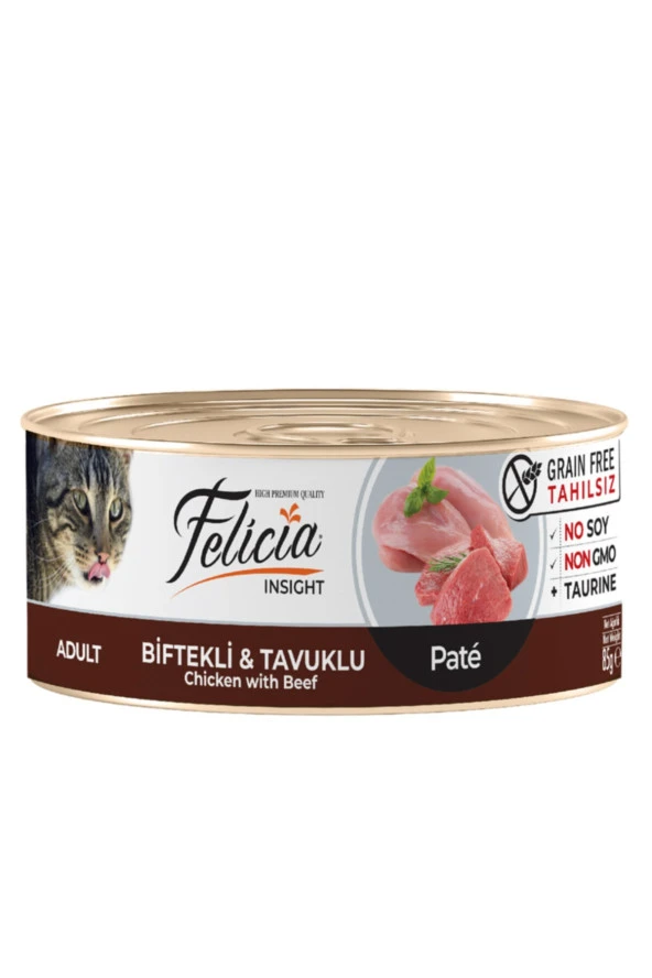 Felicia Tahılsız 85 gr Biftekli Tavuklu Kıyılmış . Yaş Kedi Maması 24