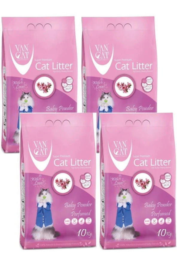 Van Cat Baby Powder Parfümlü Kedi Kumu 10 Kg 4 Adet