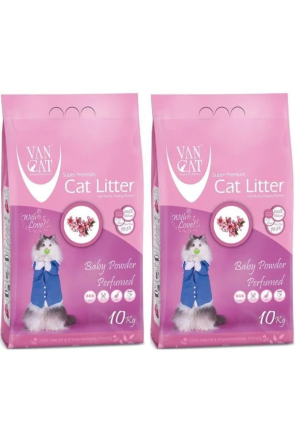 Van Cat Kokulu Baby Powder Parfümlü Kedi Kumu 10 Kg 2 Adet