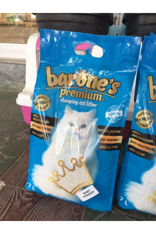 Barone's 7 Litre Topaklaşan Kedi Kumu Kalın Taneli Bebek Pudra Kokulu